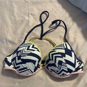 NWOT Victoria’s Secret padded bikini top size 34C navy,pink,white,neon green